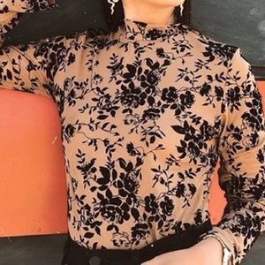 Floral Mocked Velvet Mesh Top